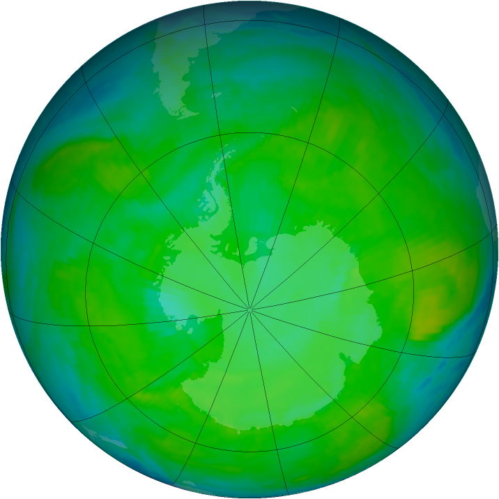 Antarctic ozone map for 28 December 1987